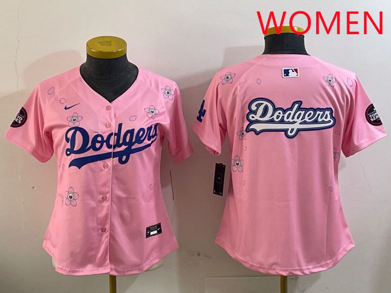 Women Los Angeles Dodgers Blank Pink Sakura Edition 2025 Nike MLB Jersey style 13->women mlb jersey->Women Jersey